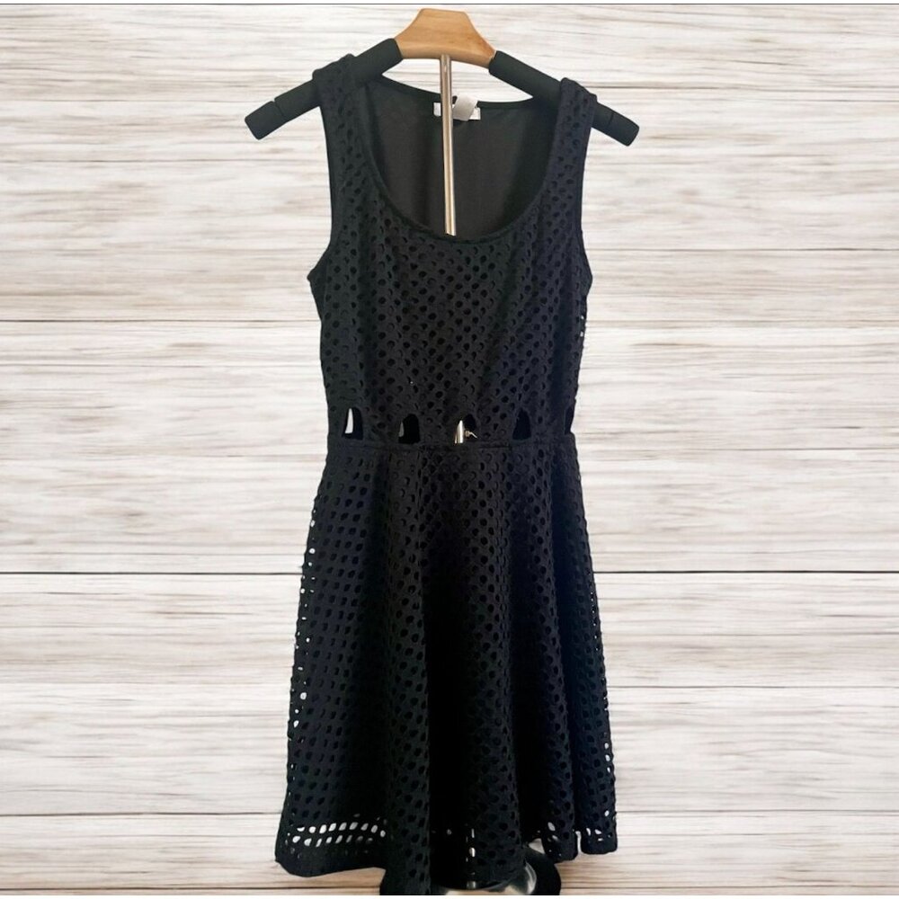 Socialite Black Eyelet Cut Out Detail Middle Mini Dress SZ XS